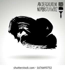Black brush stroke and texture. Grunge vector abstract hand - painted element. Underline and border design.