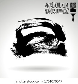 Black brush stroke and texture. Grunge vector abstract hand - painted element. Underline and border design.
