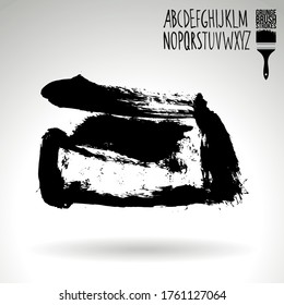Black brush stroke and texture. Grunge vector abstract hand - painted element. Underline and border design.
