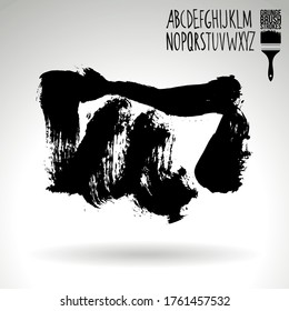 Black brush stroke and texture. Grunge vector abstract hand - painted element. Underline and border design.