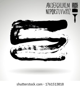 Black brush stroke and texture. Grunge vector abstract hand - painted element. Underline and border design.
