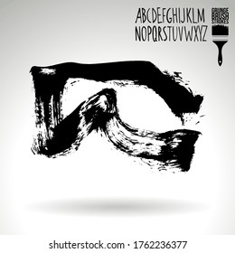 Black brush stroke and texture. Grunge vector abstract hand - painted element. Underline and border design.