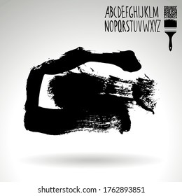 Black brush stroke and texture. Grunge vector abstract hand - painted element. Underline and border design.