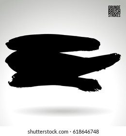Black brush stroke and texture. Grunge vector abstract hand - painted element. Underline and border.