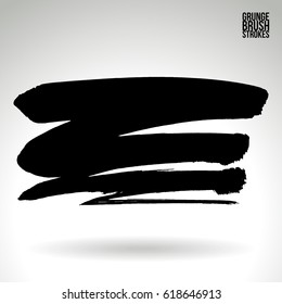 Black brush stroke and texture. Grunge vector abstract hand - painted element. Underline and border.