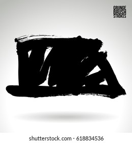 Black brush stroke and texture. Grunge vector abstract hand - painted element. Underline and border.