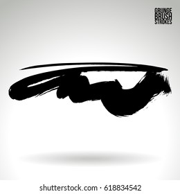 Black brush stroke and texture. Grunge vector abstract hand - painted element. Underline and border.