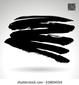 Black brush stroke and texture. Grunge vector abstract hand - painted element. Underline and border.