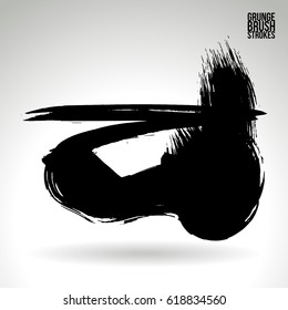 Black brush stroke and texture. Grunge vector abstract hand - painted element. Underline and border.