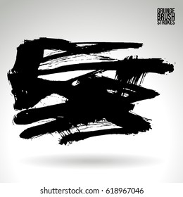 Black brush stroke and texture. Grunge vector abstract hand - painted element. Underline and border.