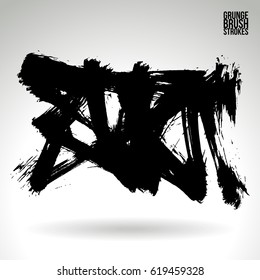 Black brush stroke and texture. Grunge vector abstract hand - painted element. Underline and border.