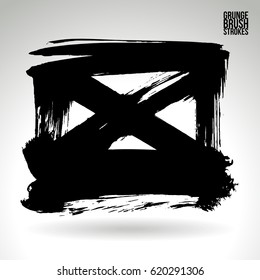 Black brush stroke and texture. Grunge vector abstract hand - painted element. Underline and border.