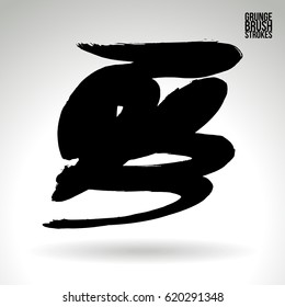 Black brush stroke and texture. Grunge vector abstract hand - painted element. Underline and border.