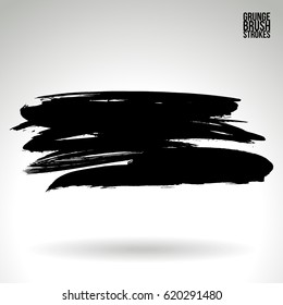 Black brush stroke and texture. Grunge vector abstract hand - painted element. Underline and border.