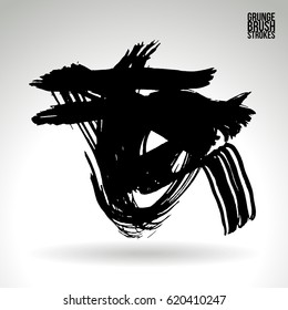Black brush stroke and texture. Grunge vector abstract hand - painted element. Underline and border.