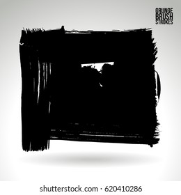 Black brush stroke and texture. Grunge vector abstract hand - painted element. Underline and border.
