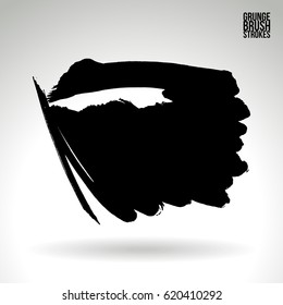 Black brush stroke and texture. Grunge vector abstract hand - painted element. Underline and border.
