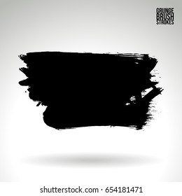 Black brush stroke and texture. Grunge vector abstract hand - painted element. Underline and border design.