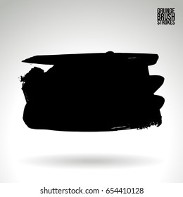 Black brush stroke and texture. Grunge vector abstract hand - painted element. Underline and border design.