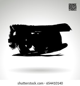 Black brush stroke and texture. Grunge vector abstract hand - painted element. Underline and border design.