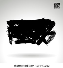 Black brush stroke and texture. Grunge vector abstract hand - painted element. Underline and border design.