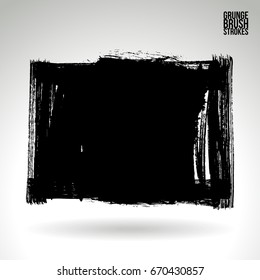 Black brush stroke and texture. Grunge vector abstract hand - painted element. Underline and border design.