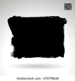 Black brush stroke and texture. Grunge vector abstract hand - painted element. Underline and border design.