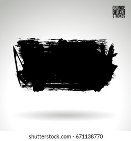 Black brush stroke and texture. Grunge vector abstract hand - painted element. Underline and border design.