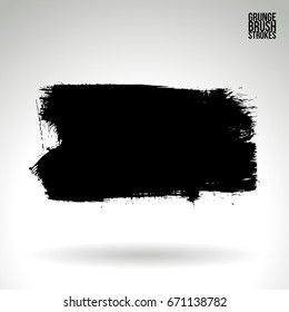Black brush stroke and texture. Grunge vector abstract hand - painted element. Underline and border design.