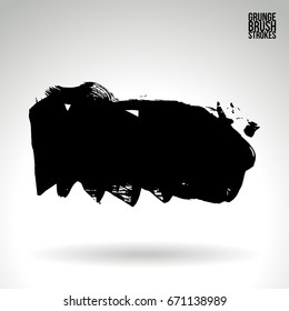 Black brush stroke and texture. Grunge vector abstract hand - painted element. Underline and border design.