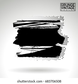Black brush stroke and texture. Grunge vector abstract hand - painted element. Underline and border design.
