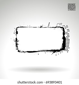 Black brush stroke and texture. Grunge vector abstract hand - painted element. Underline and border design.