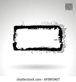 Black brush stroke and texture. Grunge vector abstract hand - painted element. Underline and border design.
