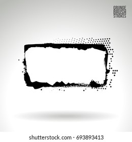 Black brush stroke and texture. Grunge vector abstract hand - painted element. Underline and border design.