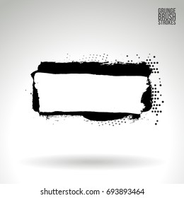 Black brush stroke and texture. Grunge vector abstract hand - painted element. Underline and border design.