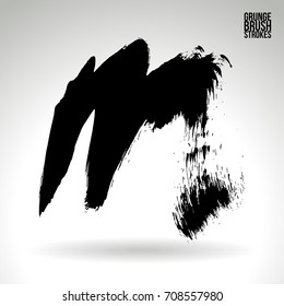 Black brush stroke and texture. Grunge vector abstract hand - painted element. Underline and border design.
