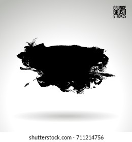 Black brush stroke and texture. Grunge vector abstract hand - painted element. Underline and border design.