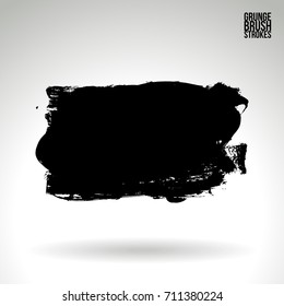 Black brush stroke and texture. Grunge vector abstract hand - painted element. Underline and border design.