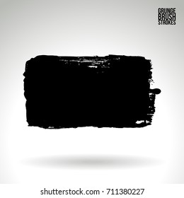 Black brush stroke and texture. Grunge vector abstract hand - painted element. Underline and border design.