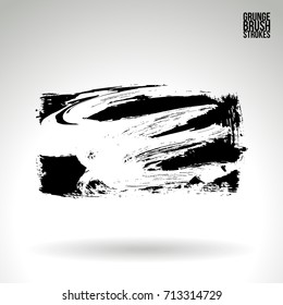 Black brush stroke and texture. Grunge vector abstract hand - painted element. Underline and border design.