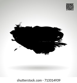 Black brush stroke and texture. Grunge vector abstract hand - painted element. Underline and border design.