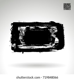 Black brush stroke and texture. Grunge vector abstract hand - painted element. Underline and border design.