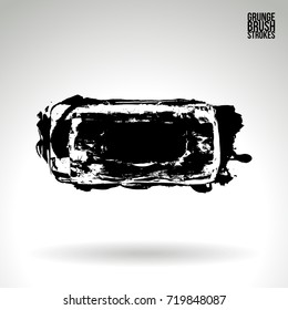 Black brush stroke and texture. Grunge vector abstract hand - painted element. Underline and border design.