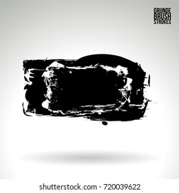 Black brush stroke and texture. Grunge vector abstract hand - painted element. Underline and border design.