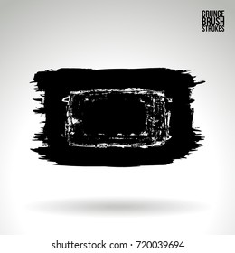 Black brush stroke and texture. Grunge vector abstract hand - painted element. Underline and border design.