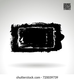 Black brush stroke and texture. Grunge vector abstract hand - painted element. Underline and border design.