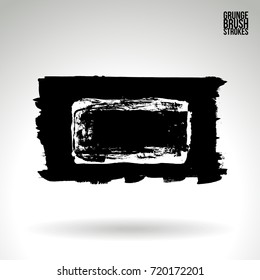 Black brush stroke and texture. Grunge vector abstract hand - painted element. Underline and border design.