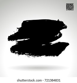 Black brush stroke and texture. Grunge vector abstract hand - painted element. Underline and border design.