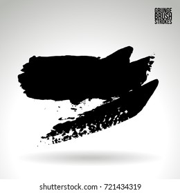 Black brush stroke and texture. Grunge vector abstract hand - painted element. Underline and border design.