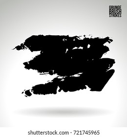 Black brush stroke and texture. Grunge vector abstract hand - painted element. Underline and border design.